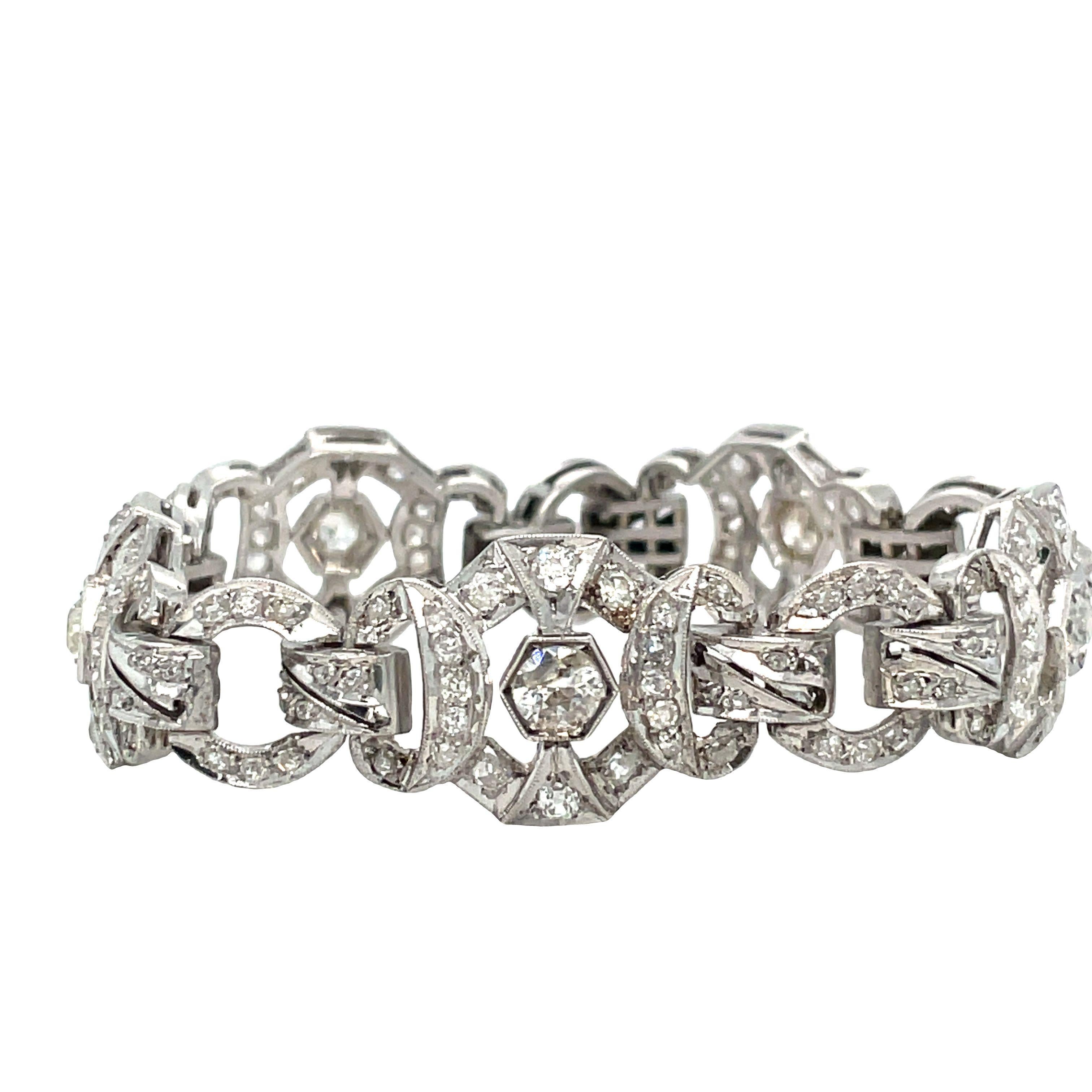 4.40 carats Edwardian Silver Diamond Bracelet In Good Condition In beverly hills, CA