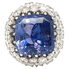 GIA Certified 24.18 Carat Unheated Color Change Sapphire and Diamond Ring