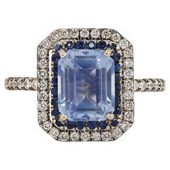 Used Gems Are Forever GIA Cert 2.71 Ct Unheated Sapphire Diamond Double Halo Ring