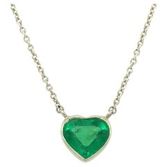 Gems Are Forever 1.18 Carat Heart Shaped Emerald and Diamond Platinum Necklace