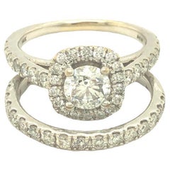 2.05 Carat Total Round Diamond Halo Engagement Ring & Band Bridal Set 14K White