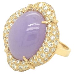 Verwandelbarer Ring und Anhänger aus 18 Karat Gelbgold mit lavendelfarbener Jade und Diamant