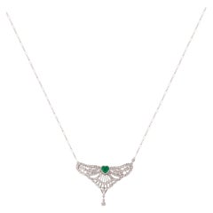 Used Gems Are Forever Art Deco Inspired Handcrafted 0.81 Ct Heart Emerald and Diamond