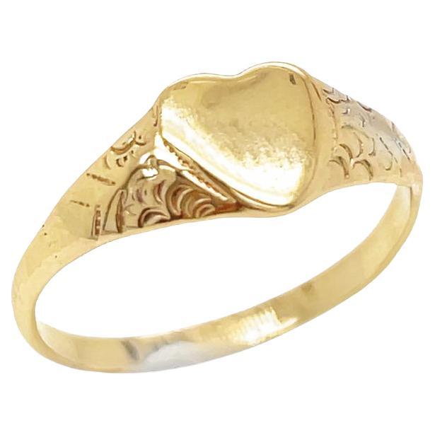 Vintage 14K Gelbgold Herz Scroll Schultern Signet Ring im Angebot