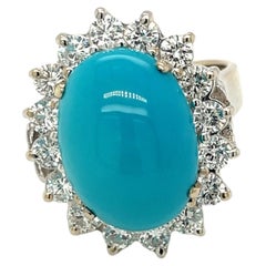 Turquoise and Diamond Halo Ring