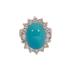 Turquoise and Diamond Halo Ring