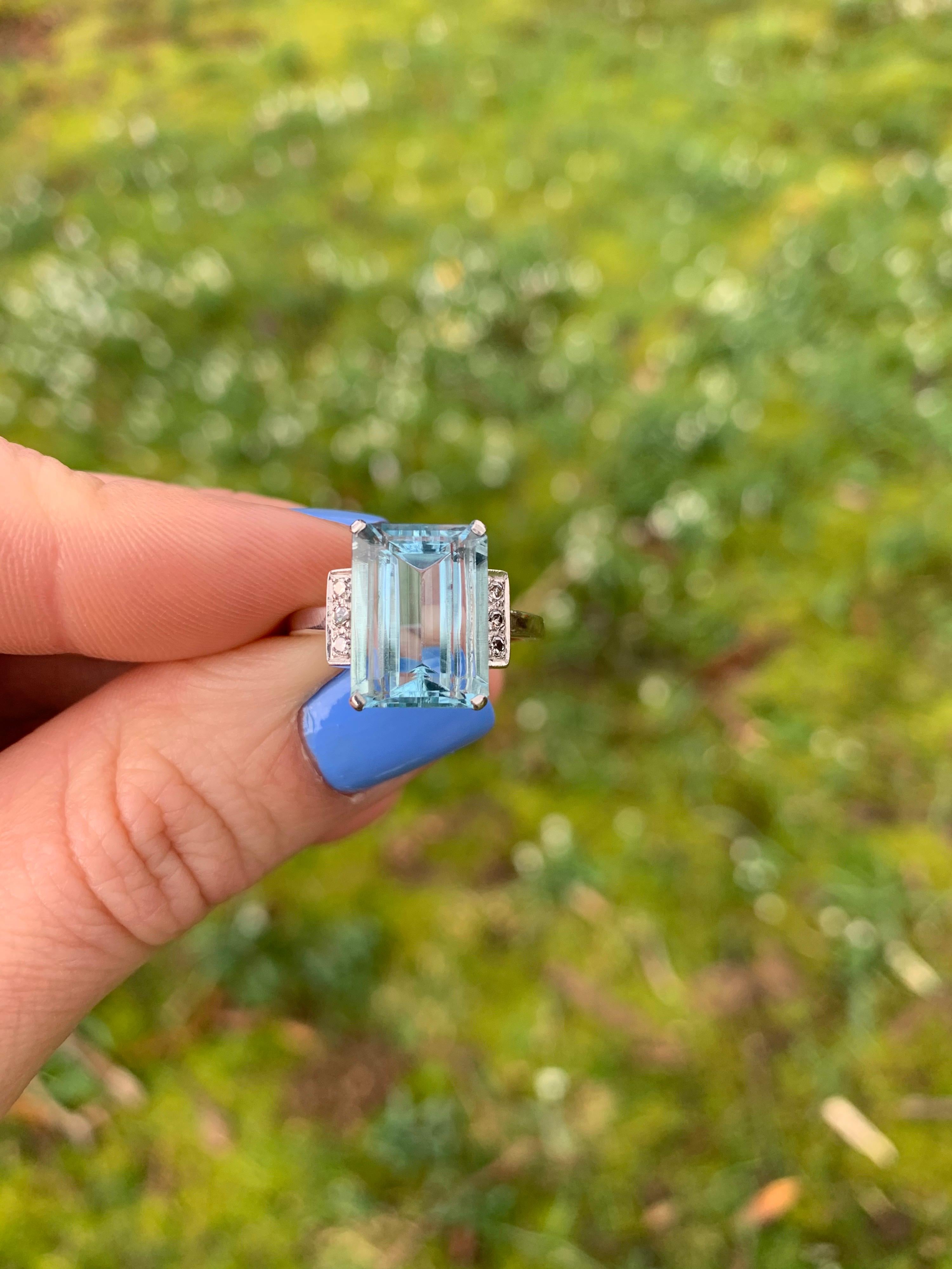 Emerald Cut Aquamarine and Diamond Cocktail Ring 4