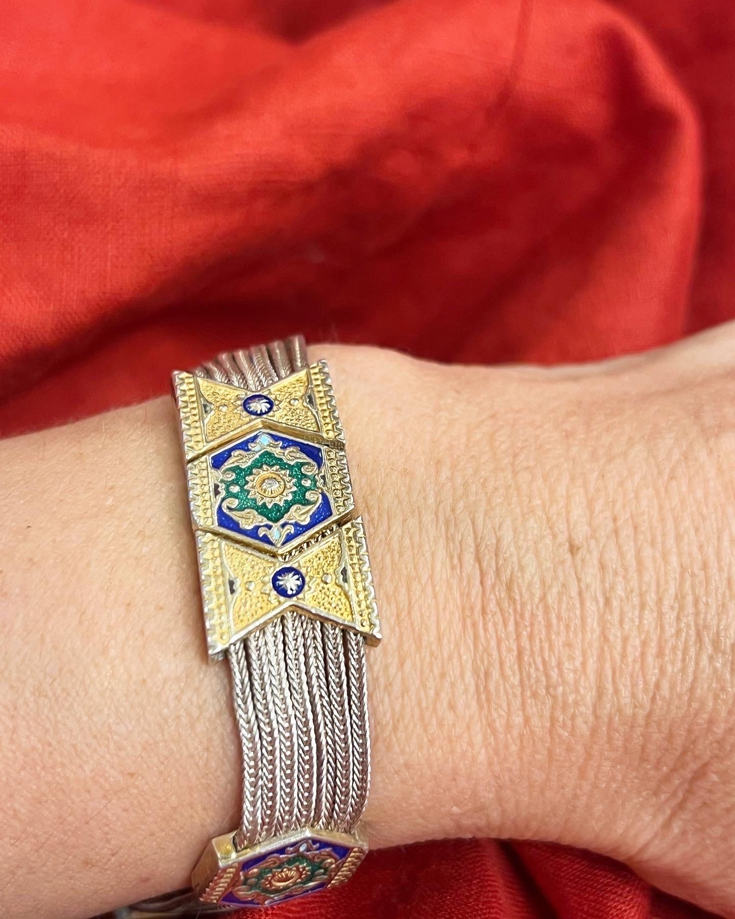 Aygul Turchia Bracciale e orecchini in argento 925 e smalto vermeil a più fili In condizioni buone in vendita a Pamplona, Navarra