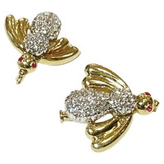 1950s Set of two 18k Yellow & White Gold, Pavé Setting Diamond Ruby Brooches