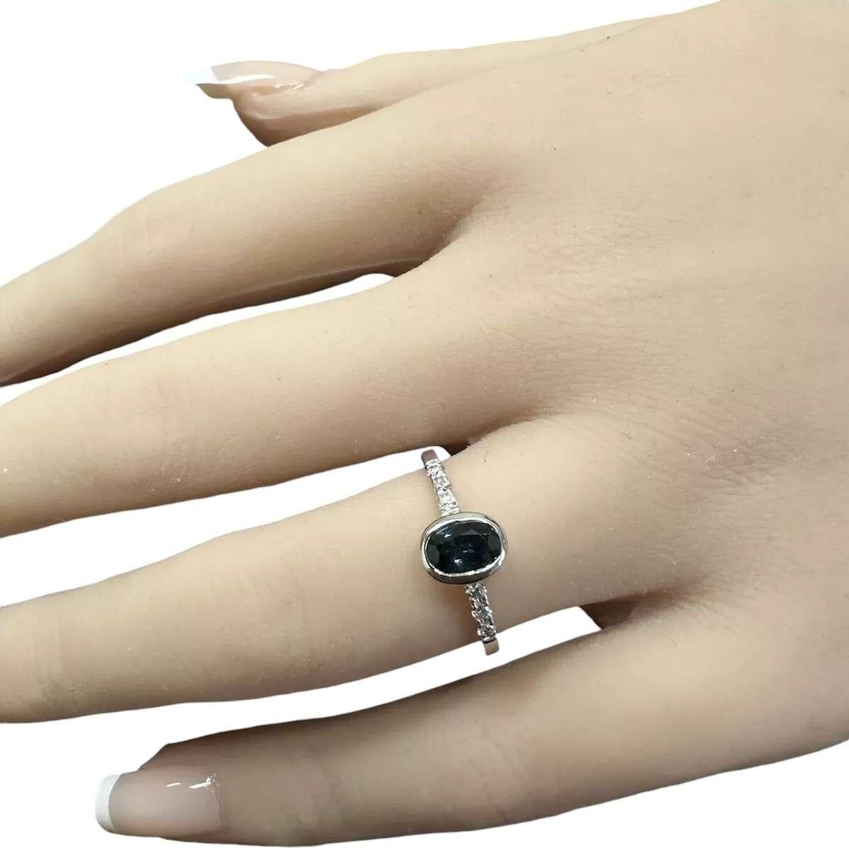 Exquisite natürlichen blauen Saphir und Diamant 14K Solid White Gold Ring im Angebot 1