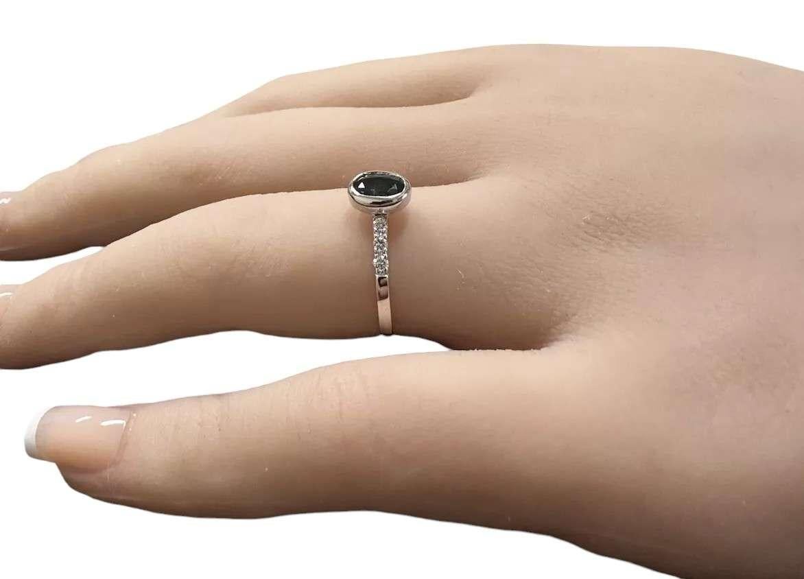 Exquisite natürlichen blauen Saphir und Diamant 14K Solid White Gold Ring im Angebot 2
