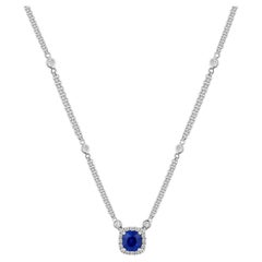 Kissen-Saphir-Diamant-Anhänger-Halskette