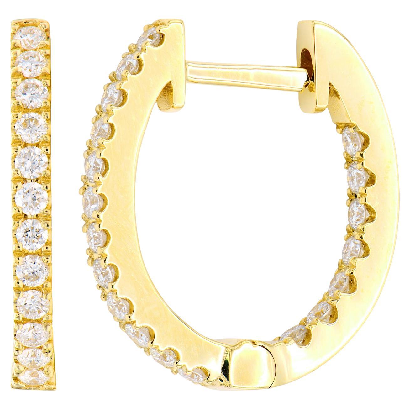 Classic Yellow Gold Diamond Hoops with Diamonds Inside and Outside For Sale
