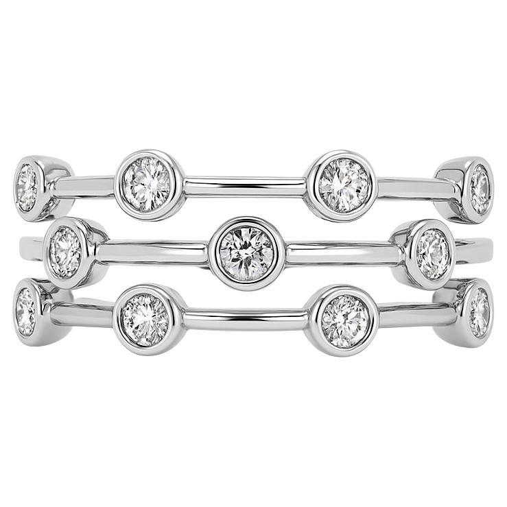 14K Weißgold Lünette Set Triple Row Ring im Angebot