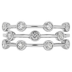 14K Weißgold Lünette Set Triple Row Ring