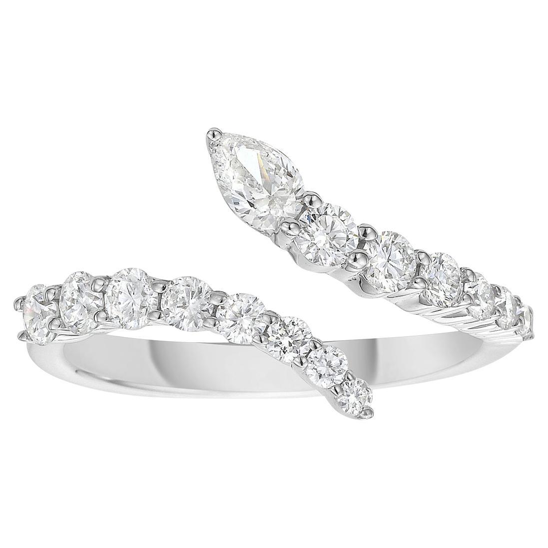14K Weißgold Bypass Ring im Angebot
