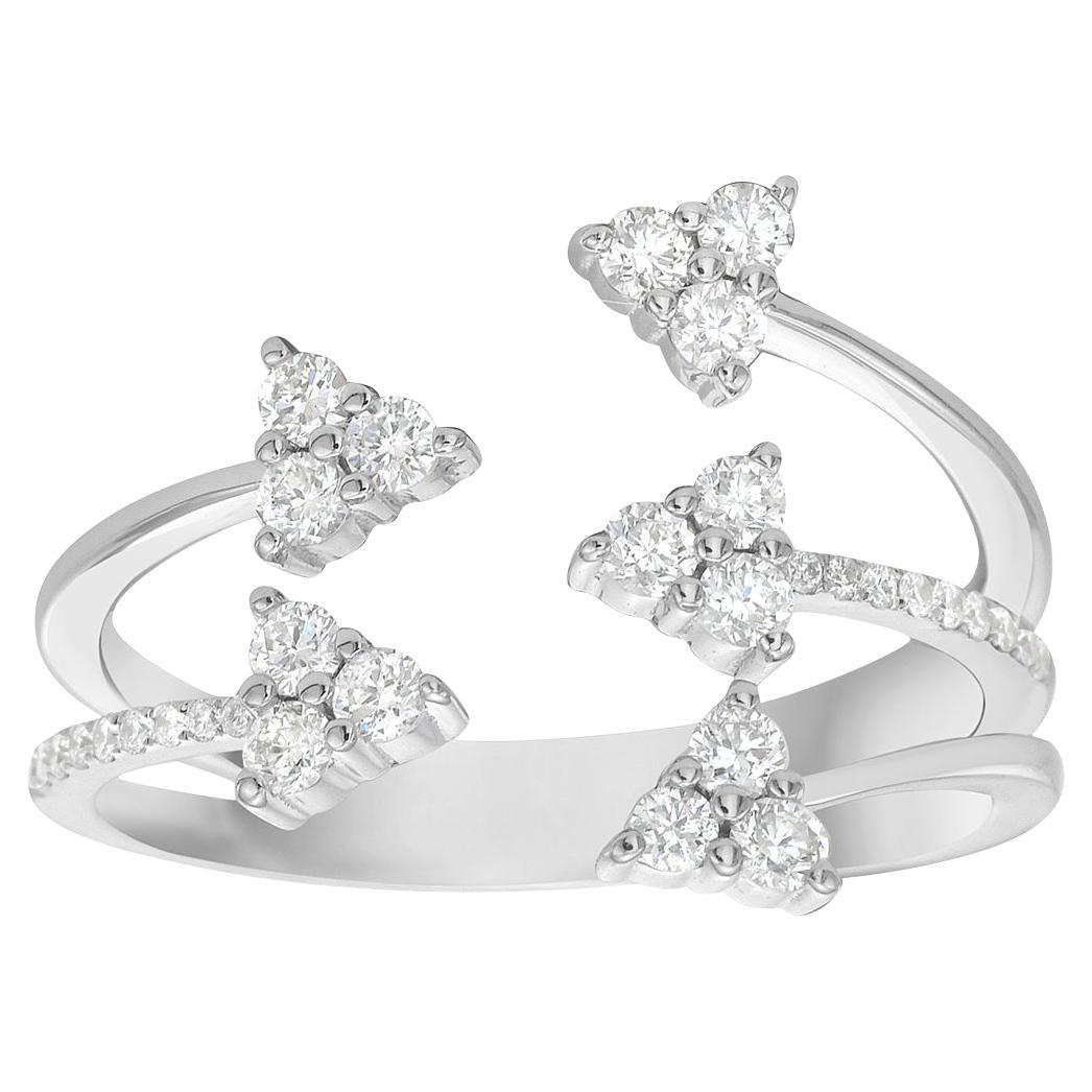 14K Weißgold Multi-Row Diamond Cluster Arrow Ring im Angebot