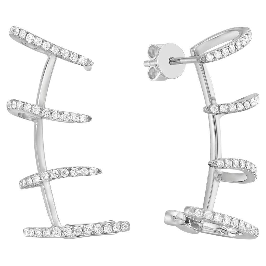 14K Weißgold Vier Creolen in einem Ohrring im Angebot