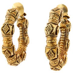 Antique Early 20th Century Indian Kan Kari Gold Hoop Earrings