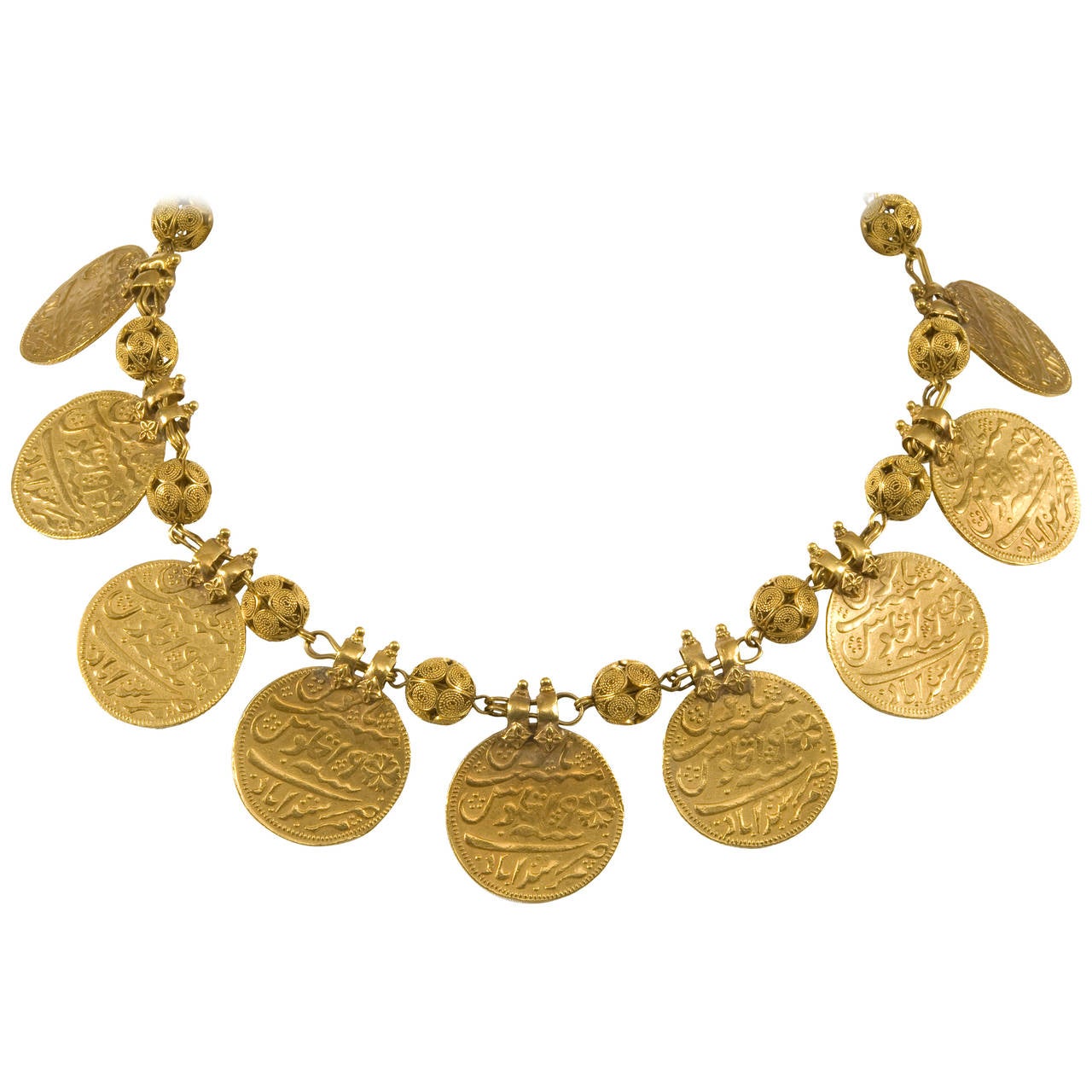 Early 20th Century Indian Kasu Malai Gold Coin Necklace For Sale