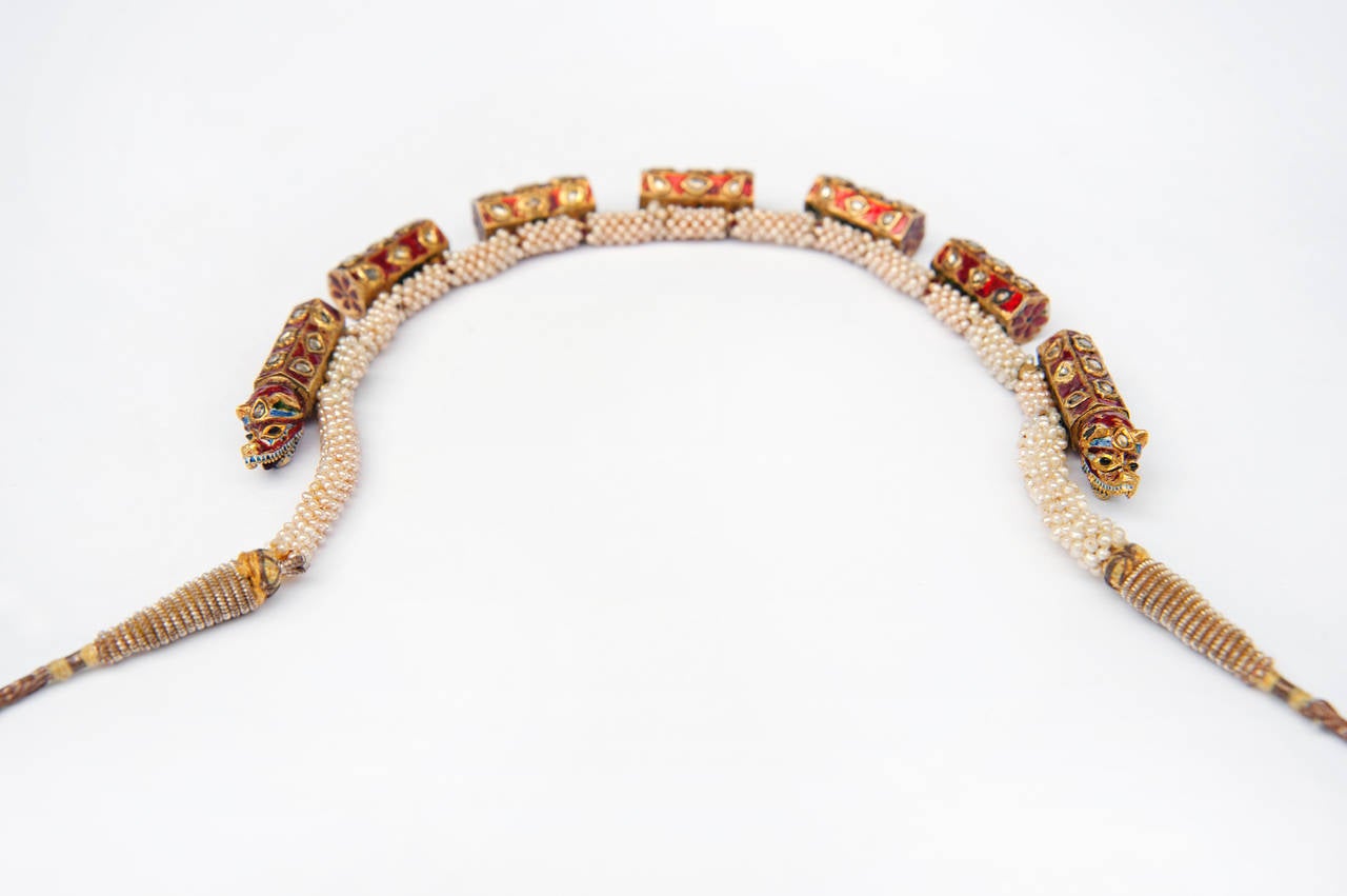Women's Indian Taviz Har Rock Crystal Pearl Gold Pendant Necklace 19th Century