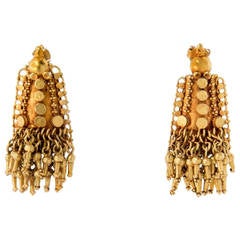 Antique Early 20th Century Indian Kombanjali Gold Ear Pendants Dangle Earrings