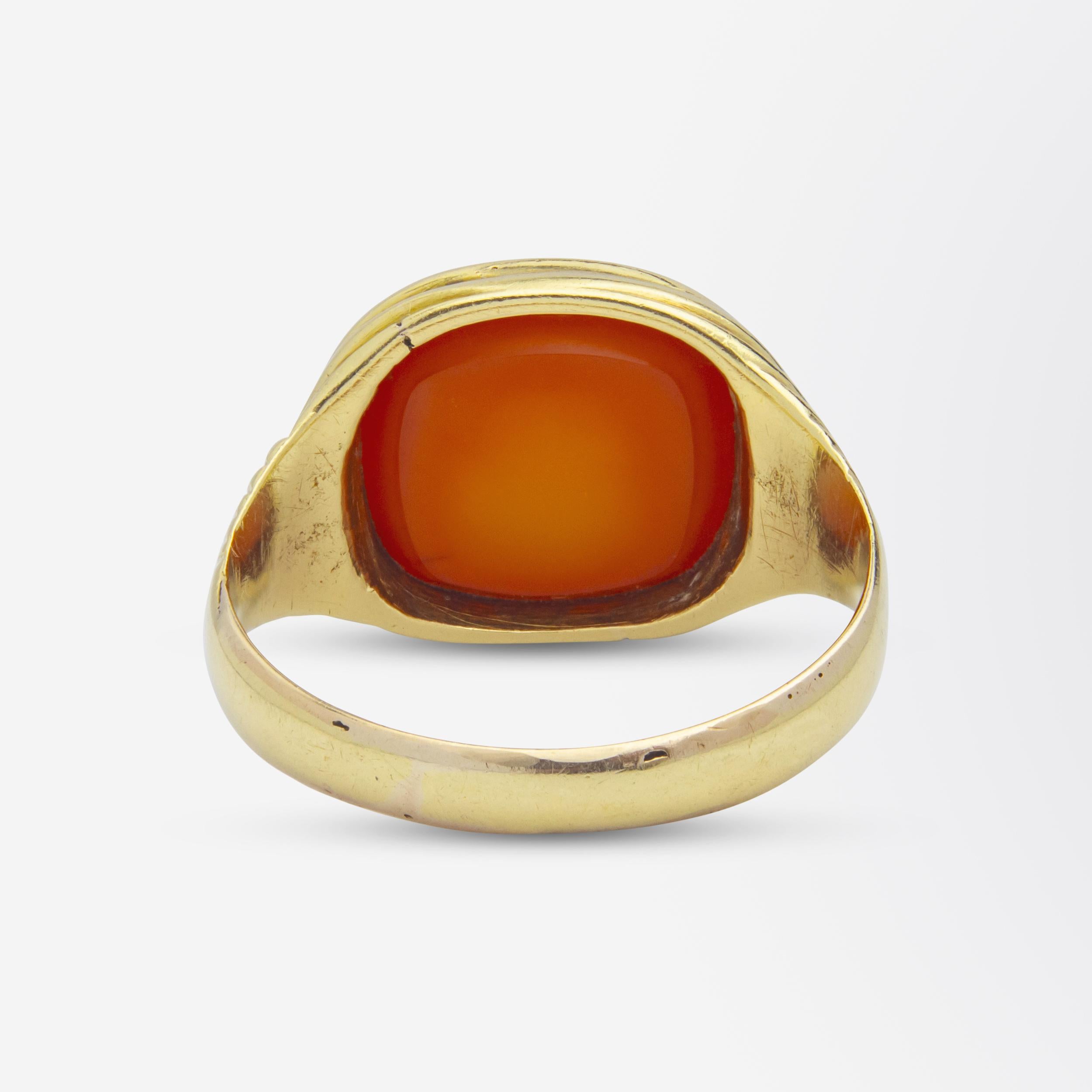 da uomo o donna Anello Signet in agata con fascia incastonata in oro in vendita