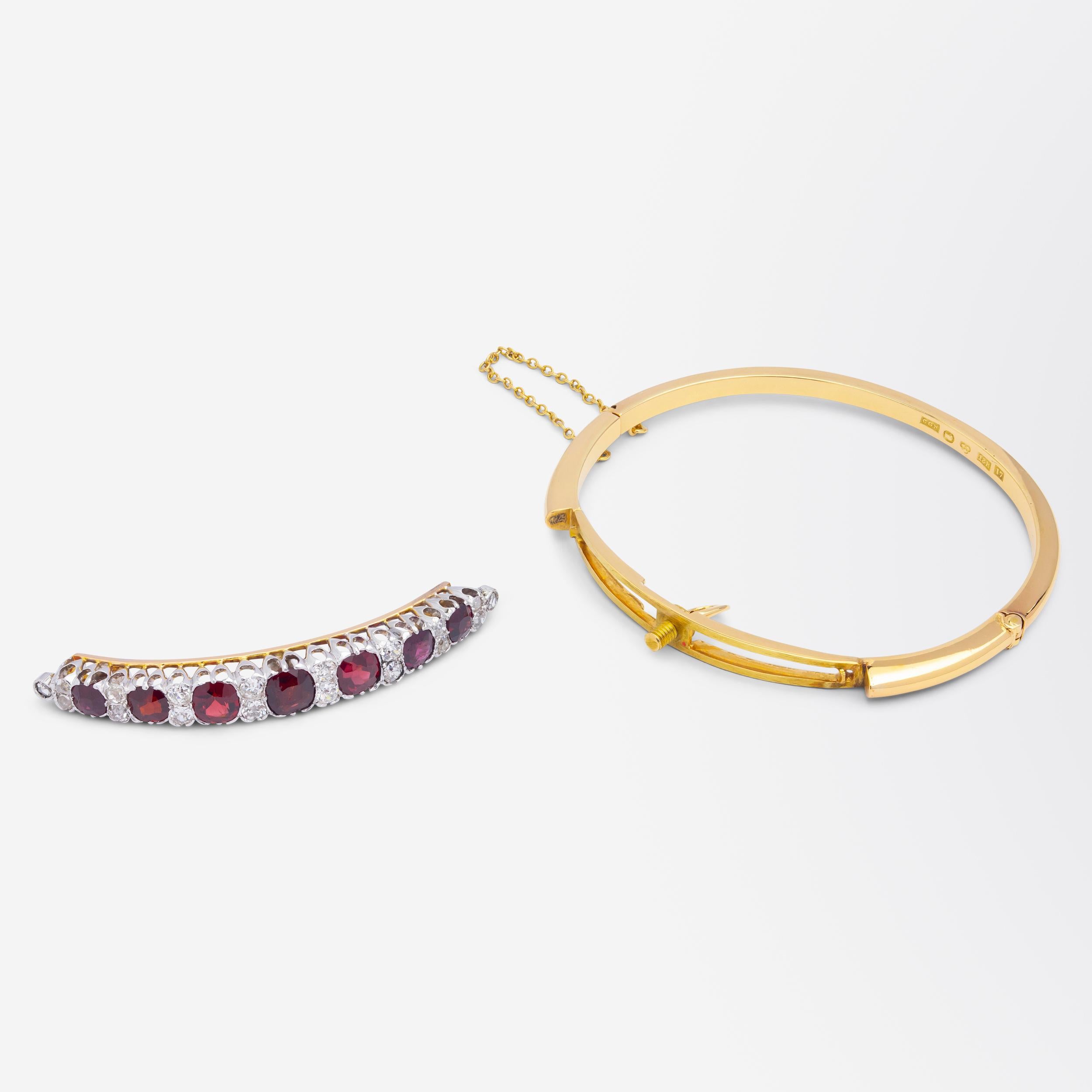 Old Mine Cut Antique Swedish Diamond & Garnet Bangle For Sale
