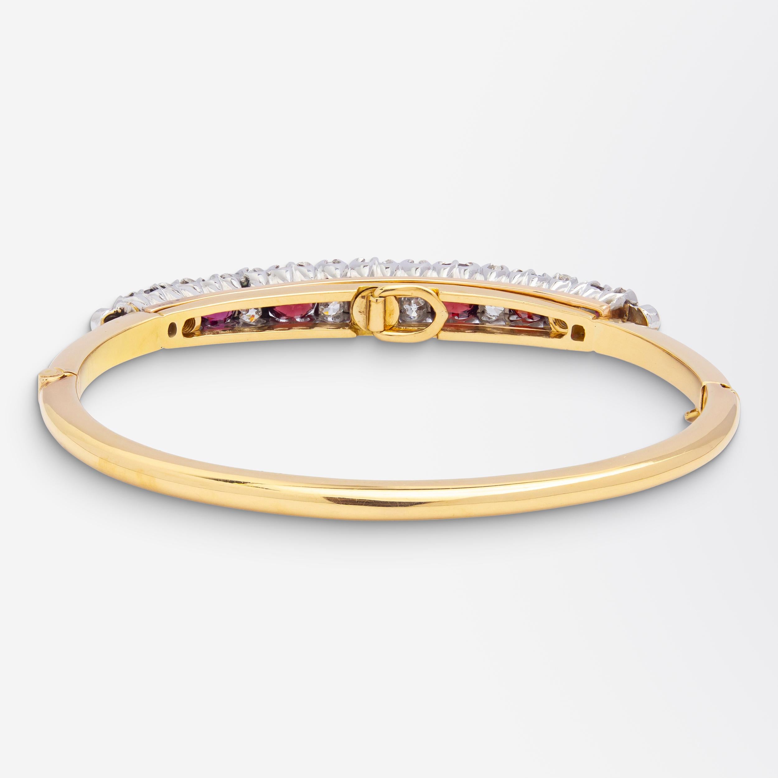 Women's or Men's Antique Swedish Diamond & Garnet Bangle For Sale