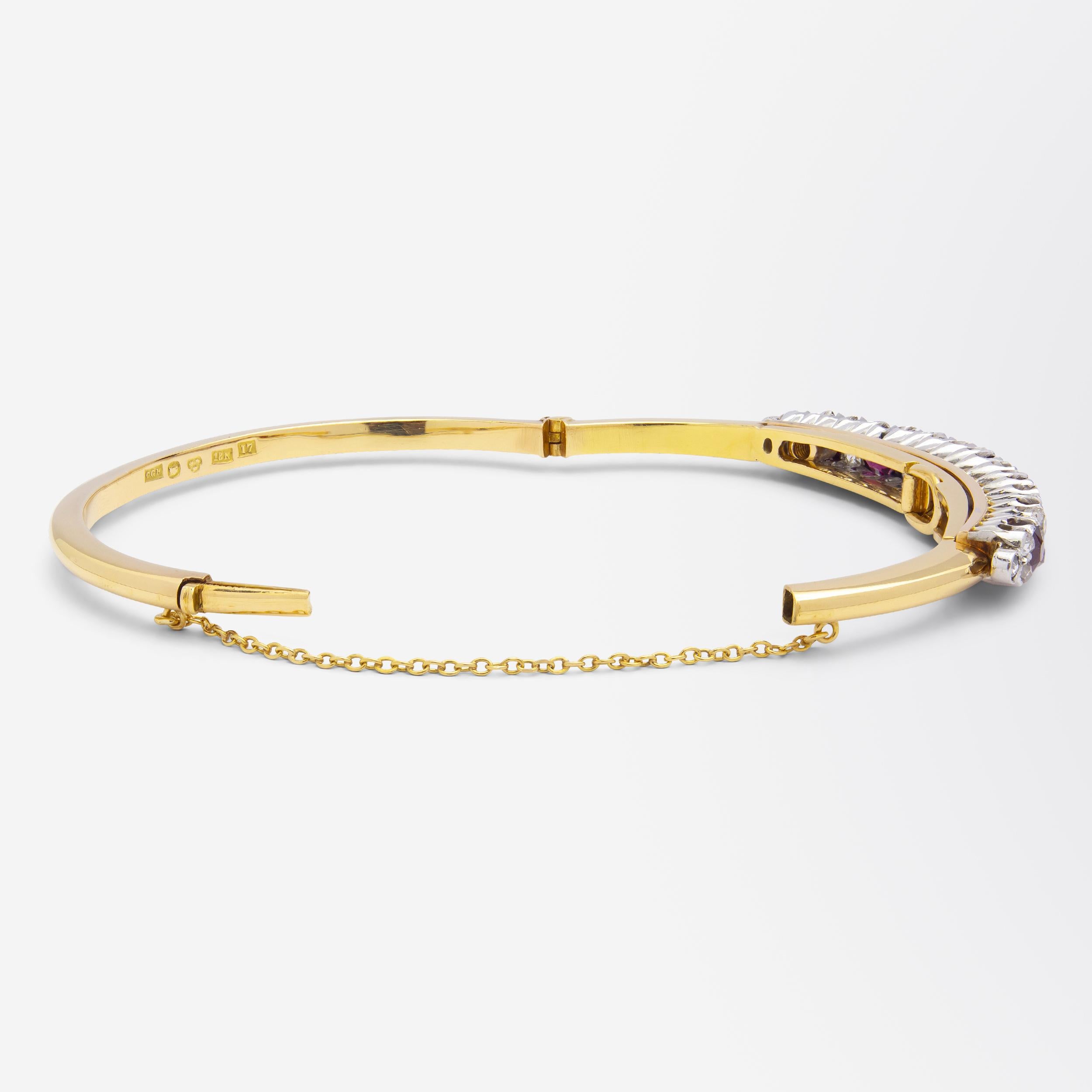 Antique Swedish Diamond & Garnet Bangle For Sale 1