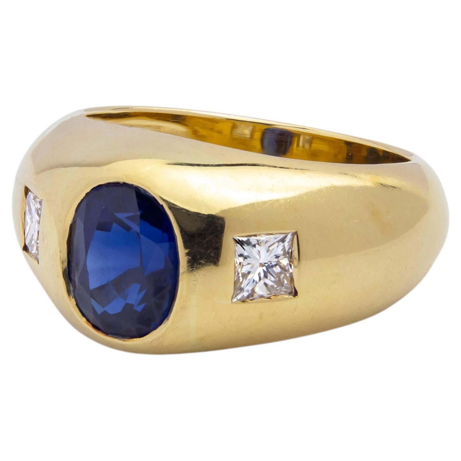 Sapphire & Diamond Gypsy Style Ring in 18 Karat Yellow Gold For Sale