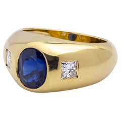 Bague de style gitan en or jaune 18 carats, sertie de saphir et de diamants