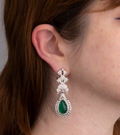 Impressive Emerald & Diamond Ear Pendants