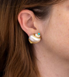Seaman Schepps Shell Ear-Clips with Turquoise Cabochon