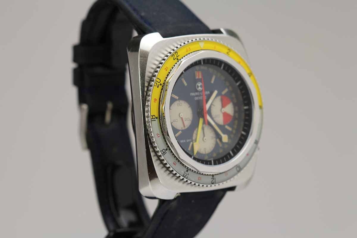Men's Favre-Leuba Stainless Steel Sea/Sky GMT Wristwatch circa 1970s