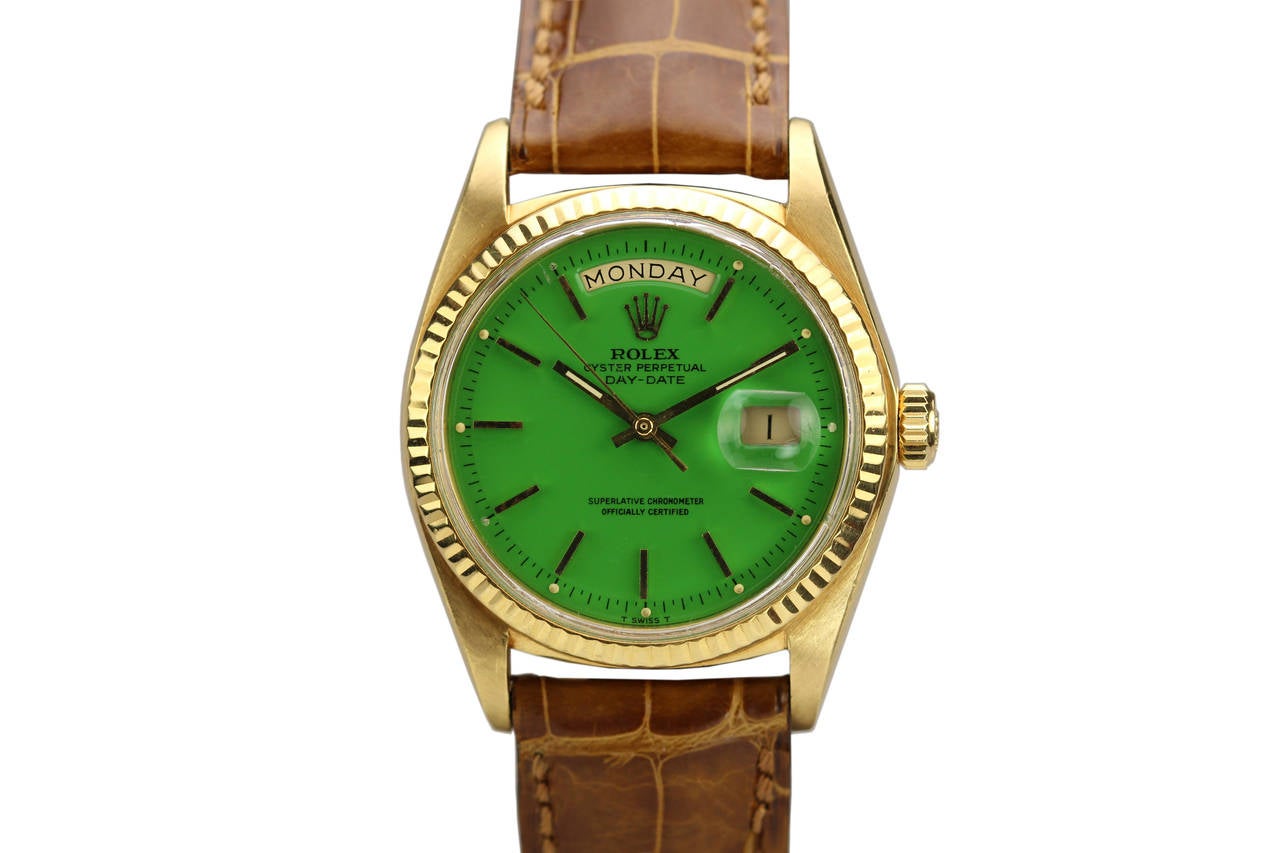 Rolex Yellow Gold Day-Date Wristwatch Ref 1803 with Green Stella Dial