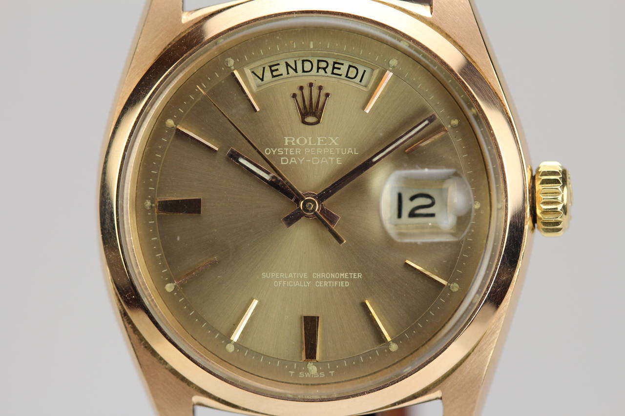 Rolex Rose Gold Day-Date Wristwatch Ref 1802 circa 1966 In Excellent Condition In Miami Beach, FL