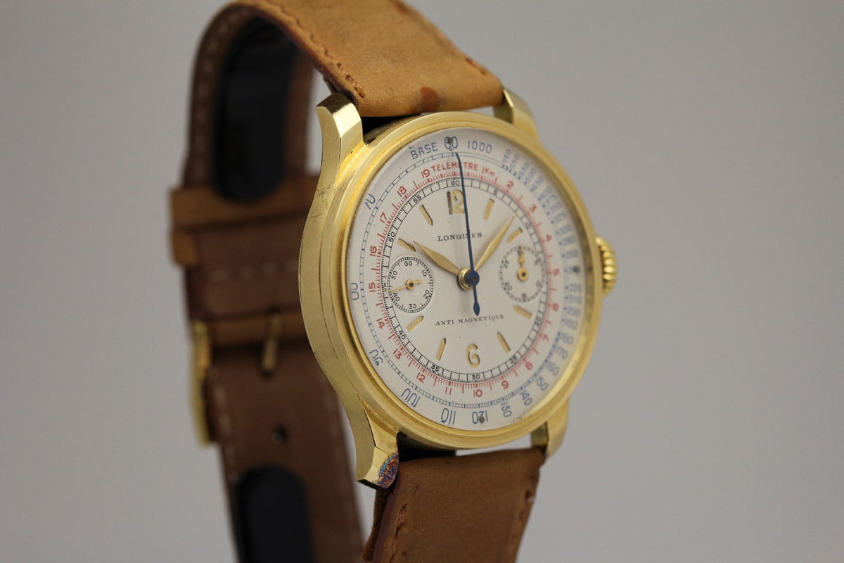Longines Yellow Gold Chronograph Wristwatch circa 1940s 1