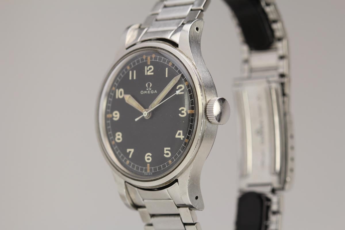 This is an extremely rare Omega ref: 2777-2.  Typically this watch is made for the british military and has military markings.   This is a sterile  version that was never issued to the military which is extremely rare.   The watch is in mint