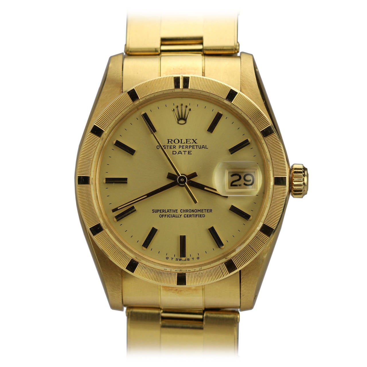 Rolex Yellow Gold Oyster Perpetual Date Wristwatch Ref 1501 circa 1973