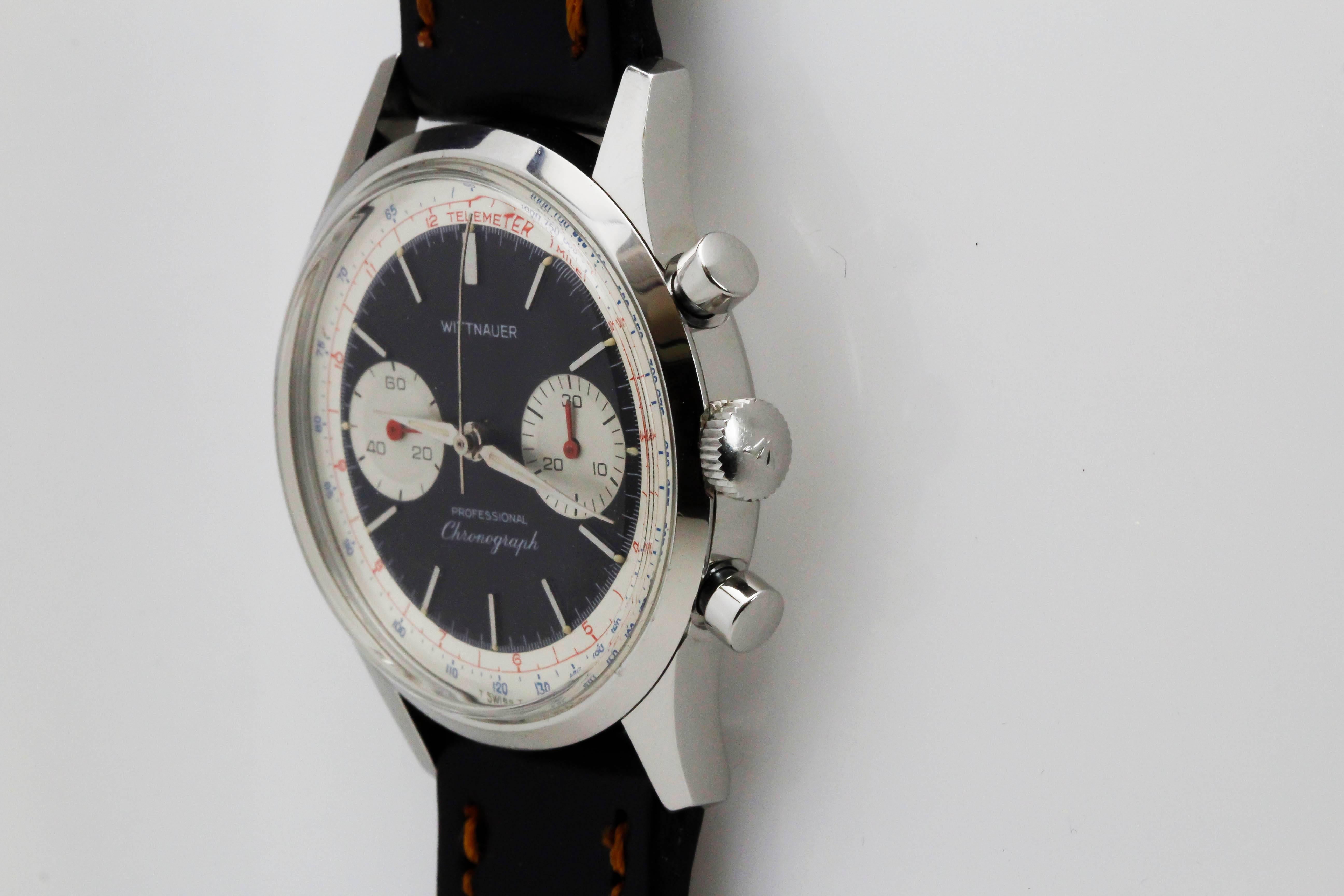 Wittnauer Stainless Steel Professional Chronograph Wristwatch c. 1960's 1