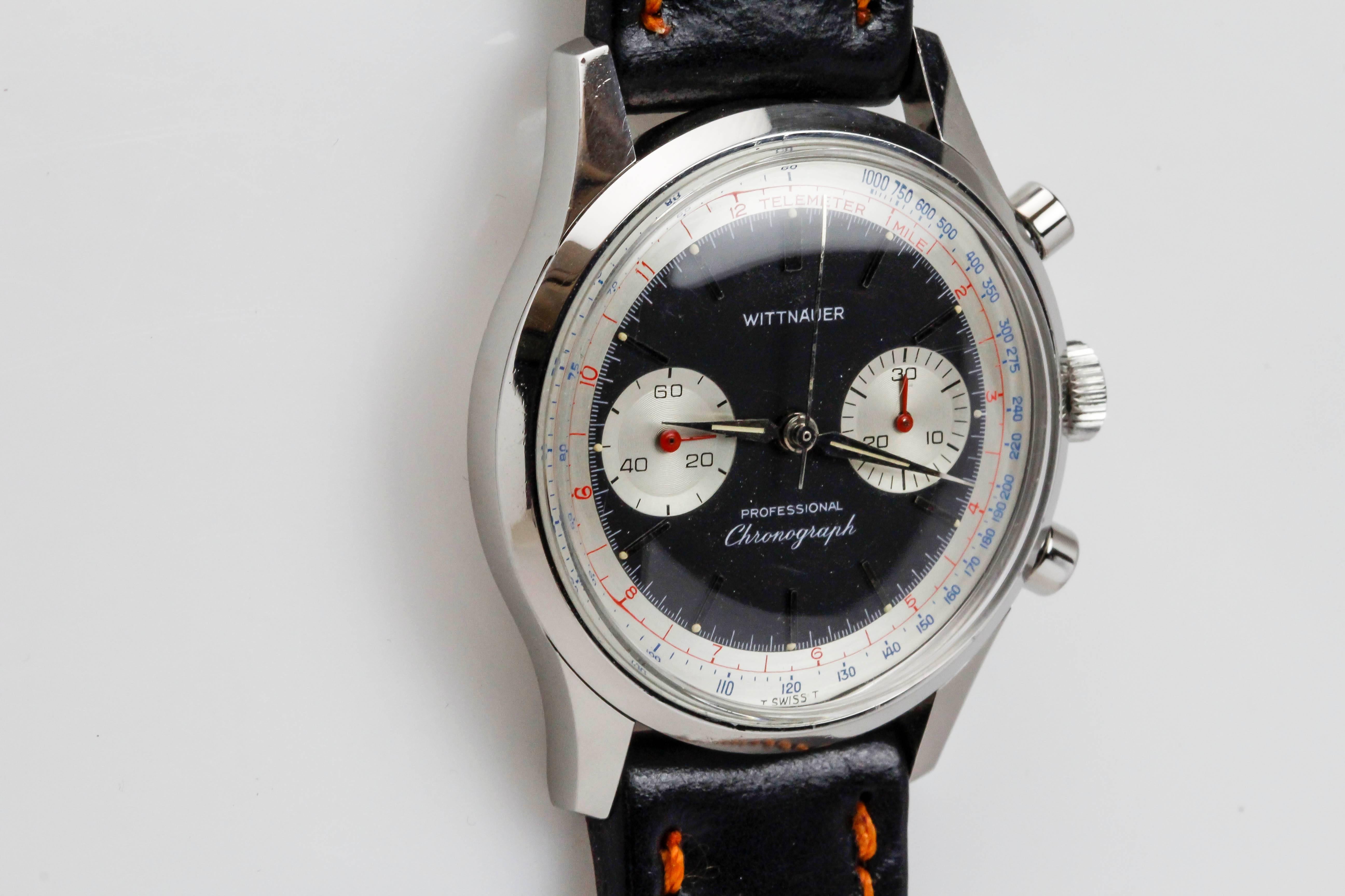 Wittnauer Stainless Steel Professional Chronograph Wristwatch c. 1960's 2