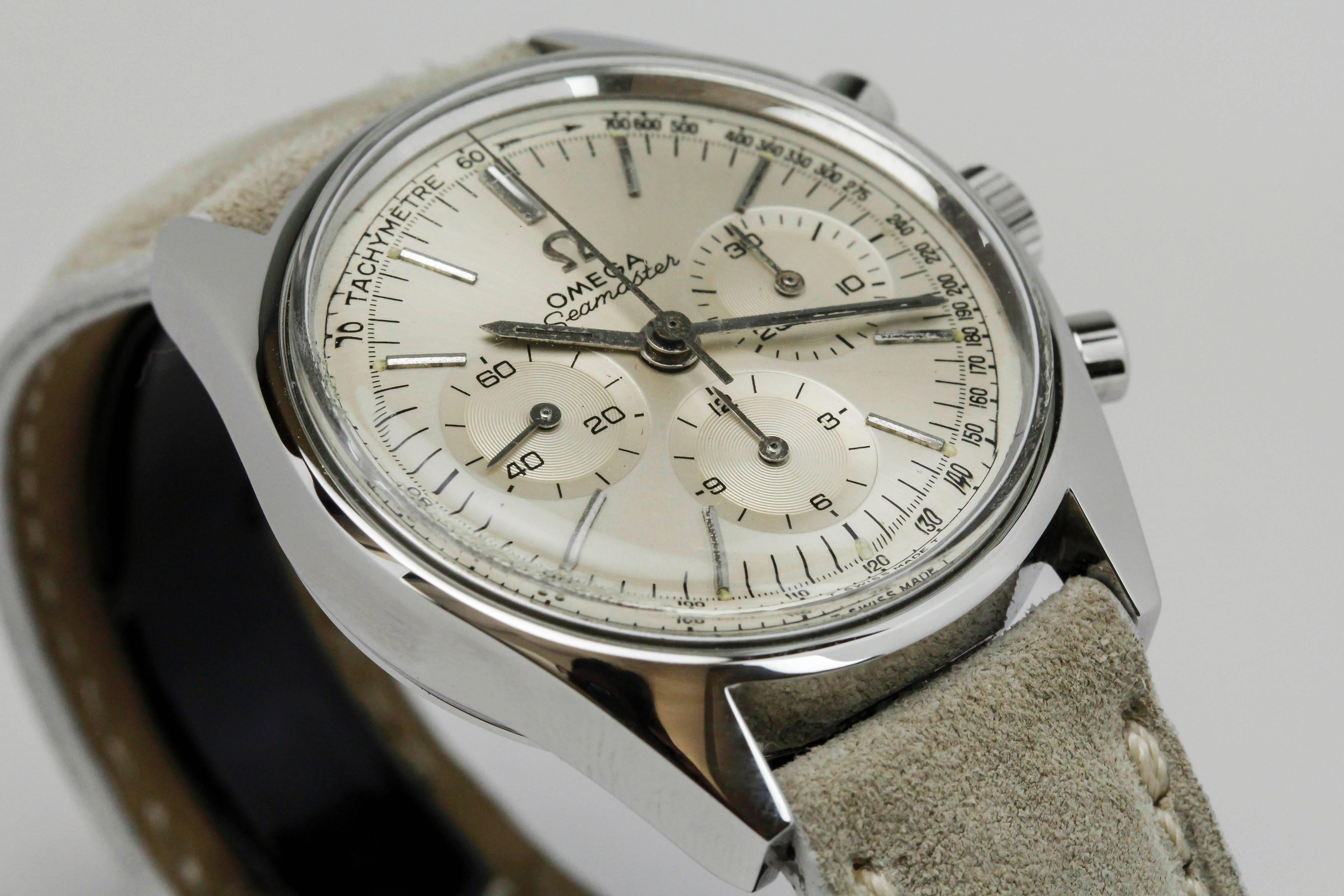 Omega Stainless Steel Seamaster Chronograph Wristwatch c. 1960's In Excellent Condition In Miami Beach, FL