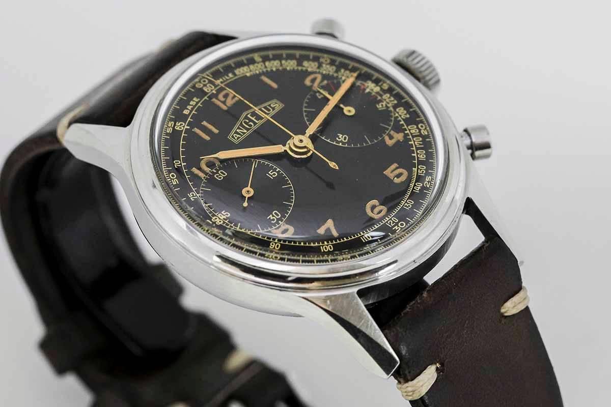 Angelus Stainless Steel Gilt Dial Chronograph Wristwatch 2