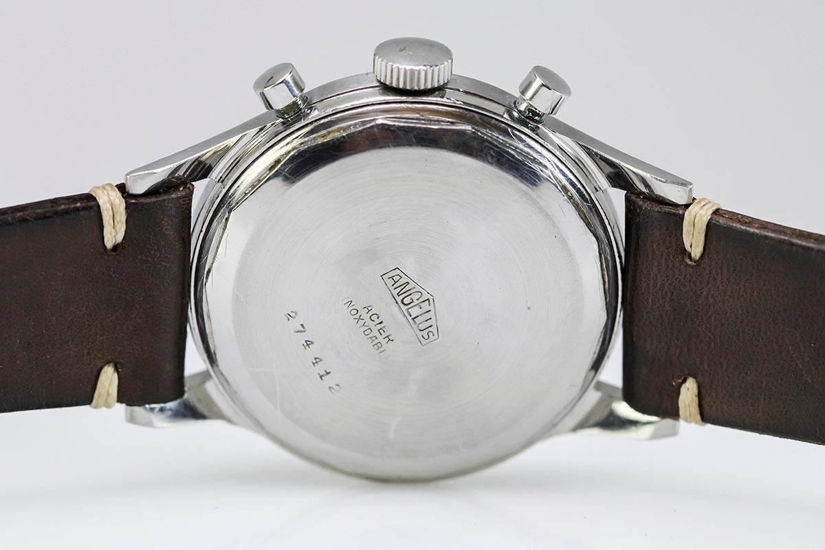 Angelus Stainless Steel Gilt Dial Chronograph Wristwatch 1