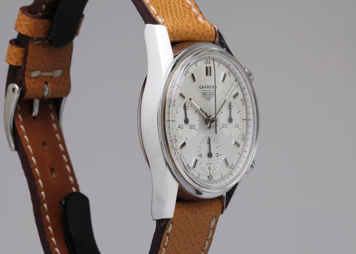 Heuer Carrera chronograph with collectible valjoux 72 manual wind movement.