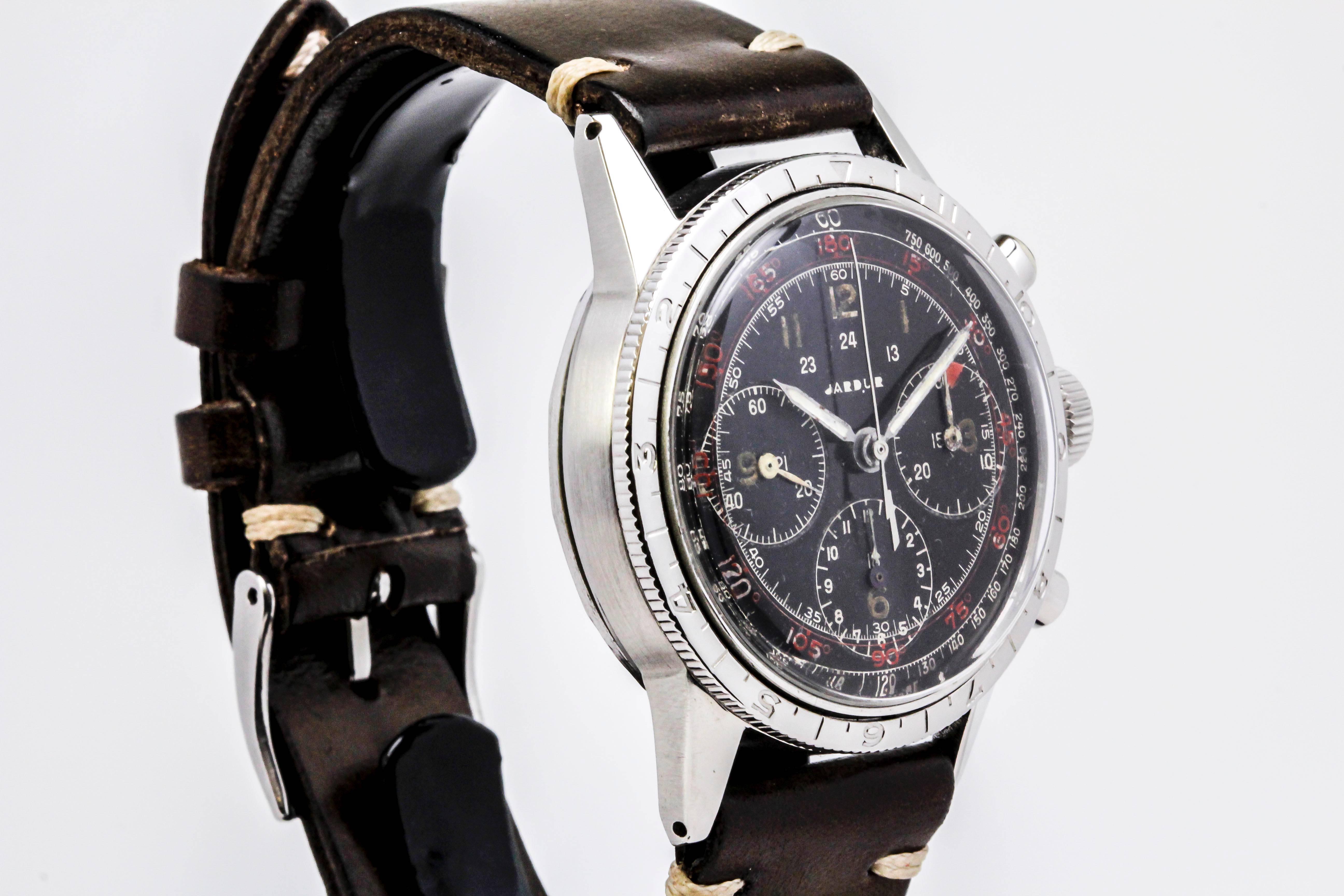 Jardur Stainless Steel Chronograph Manual Wristwatch In Excellent Condition In Miami Beach, FL