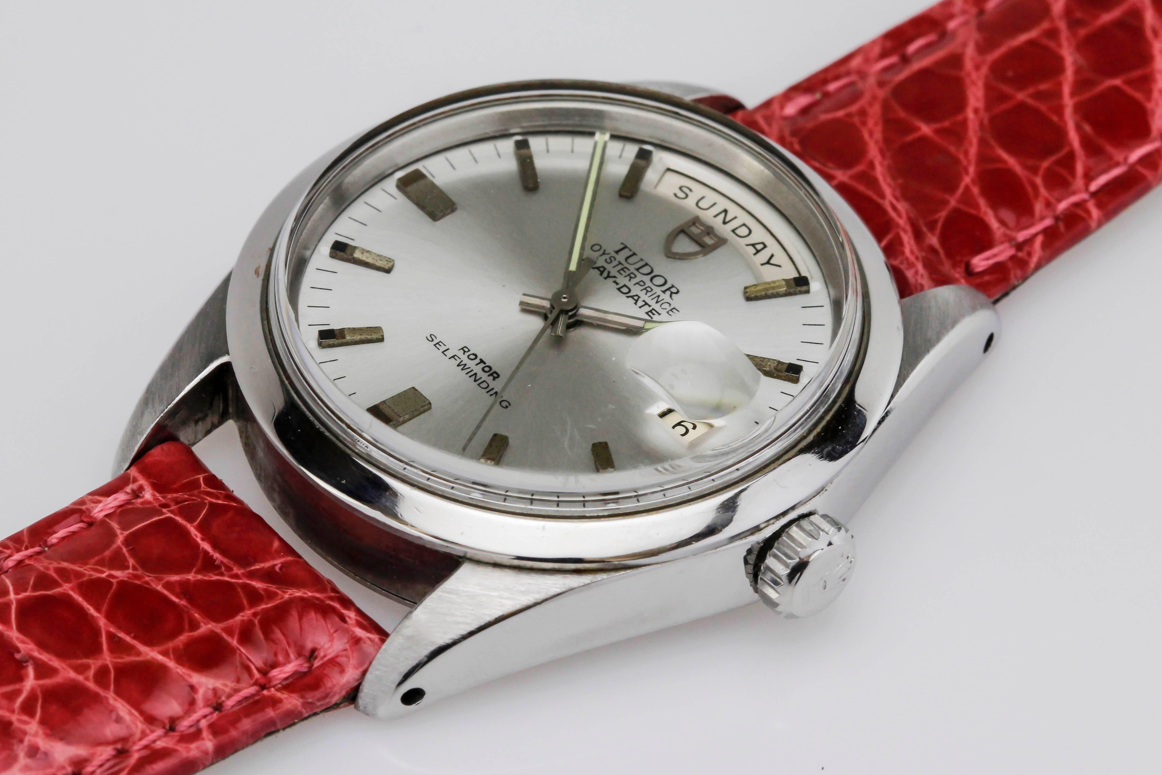 Tudor Oyster Prince Day-Date in stainless steel with English day wheel. Comes with Tudor box.