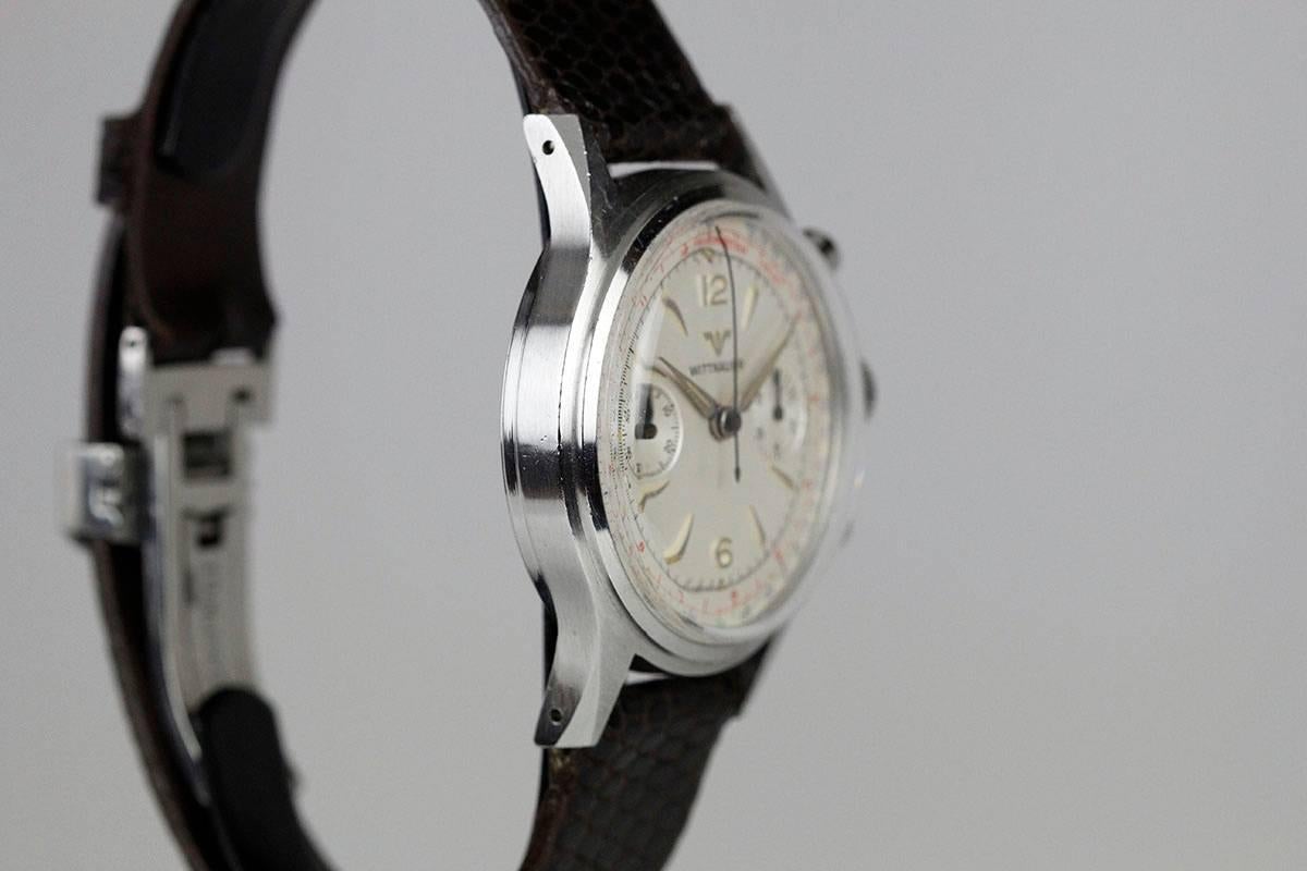 Wittnauer Stainless Steel Chronograph Wristwatch Ref 3256, circa 1960 In Excellent Condition In Miami Beach, FL