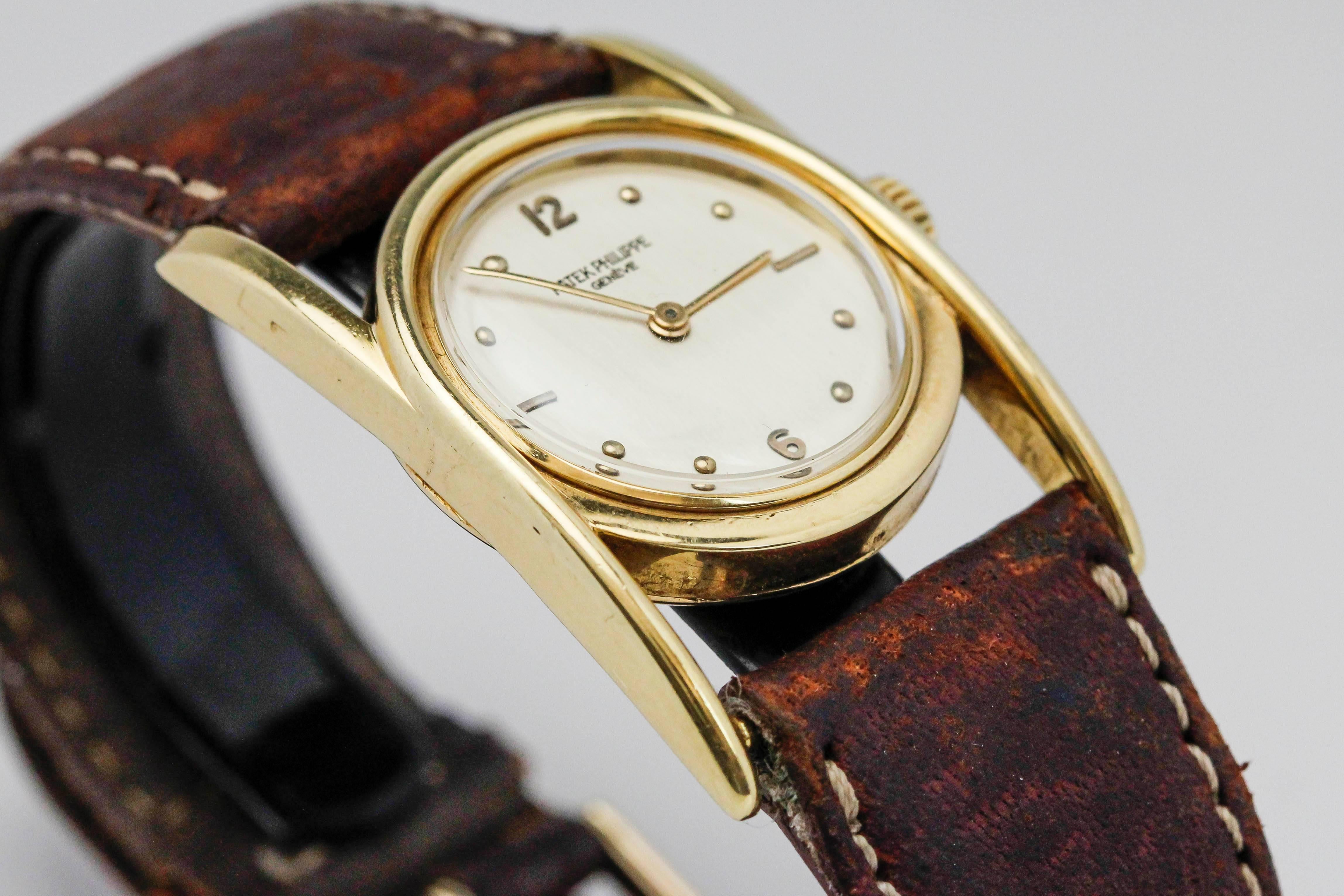 Patek Philippe Yellow Gold Horseshoe Style Driver's Wristwatch Ref 497 2